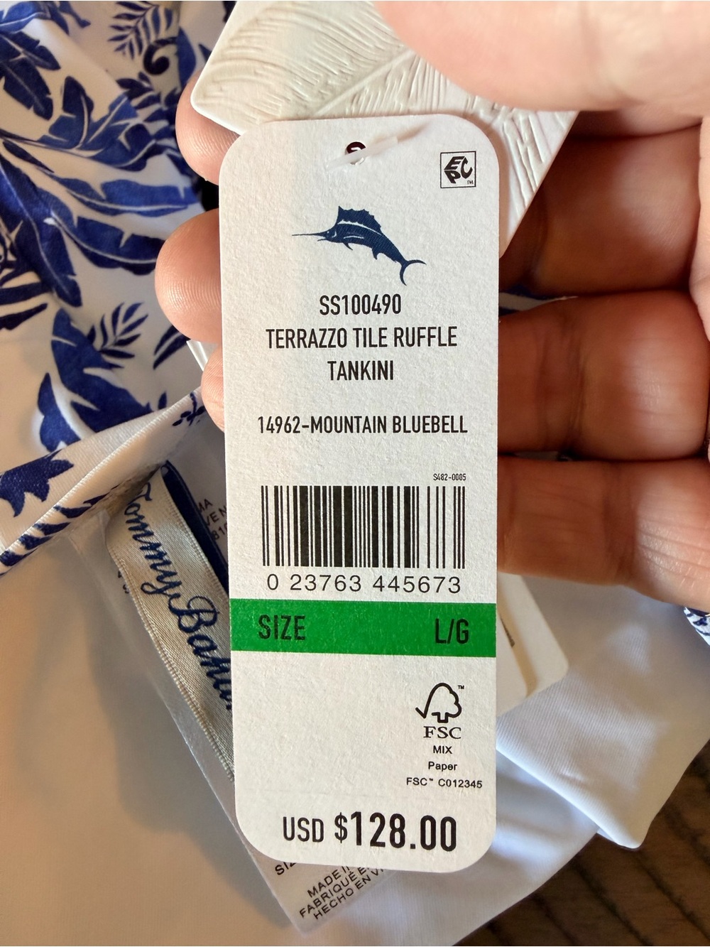 Tommy Bahama Terrazzo Tile Mountain Bluebell Tankini Swimsuit Set Blue White UV - Picture 14 of 15